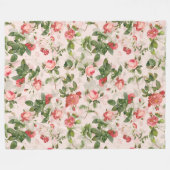 アンティークヴィンテージレッドテバラパターンピンク フリースブランケット (正面(横))