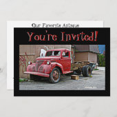 アンティークヴィンテージレッドトラック招待されました! 招待状 (正面/裏面)