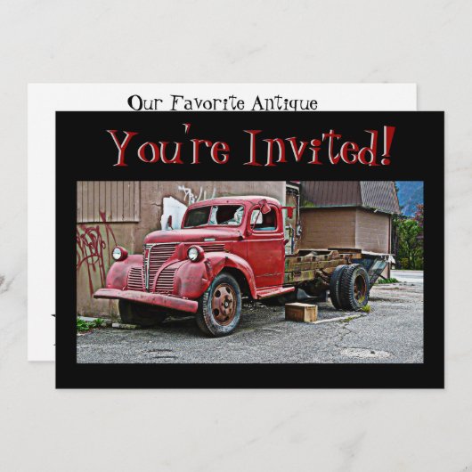 アンティークヴィンテージレッドトラック招待されました! 招待状 (正面/裏面)