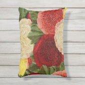 アンティークヴィンテージレッドホワイトピンクイエローローズ アウトドアクッション (正面(縦))