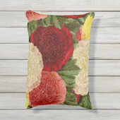 アンティークヴィンテージレッドホワイトピンクイエローローズ アウトドアクッション (裏面(縦))