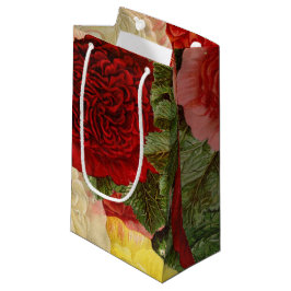アンティークヴィンテージレッドホワイトピンクイエローローズ スモールペーパーバッグ