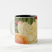 アンティークヴィンテージレッドホワイトピンクイエローローズ ツートーンマグカップ (正面左)