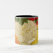 アンティークヴィンテージレッドホワイトピンクイエローローズ ツートーンマグカップ (中央)