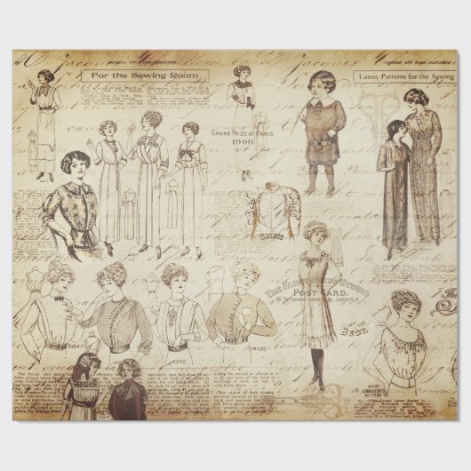 アンティークヴィンテージレディーガールファッション ラッピングペーパー (フラット)