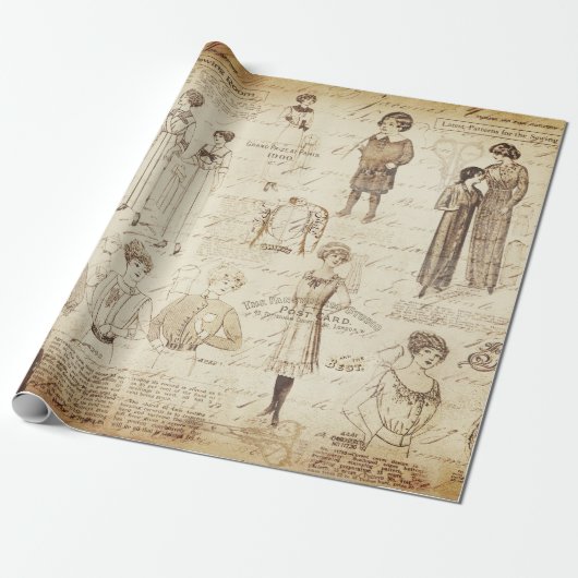 アンティークヴィンテージレディーガールファッション ラッピングペーパー (アンロールド)