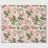 アンティークヴィンテージレドゥーテバラパターンピンク ラッピングペーパー (フラット)