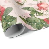 アンティークヴィンテージレドゥーテバラパターンピンク ラッピングペーパー (ロールコーナー)