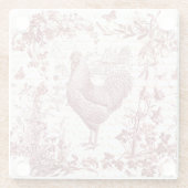 アンティークヴィンテージロスターレッドトワールフローラスクリプト ガラスコースター (裏面)