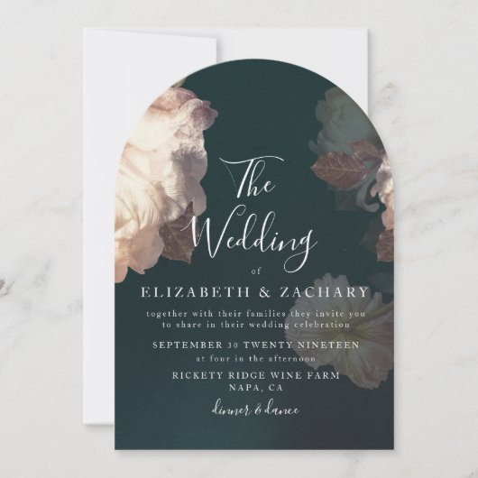 アンティークヴィンテージロマンチックフローラ結婚アーチズ 招待状 (正面)