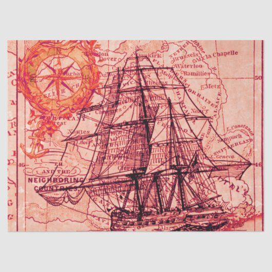 アンティークヴィンテージ切り離しマップフェイクキャンバス印刷 薄葉紙 (正面)