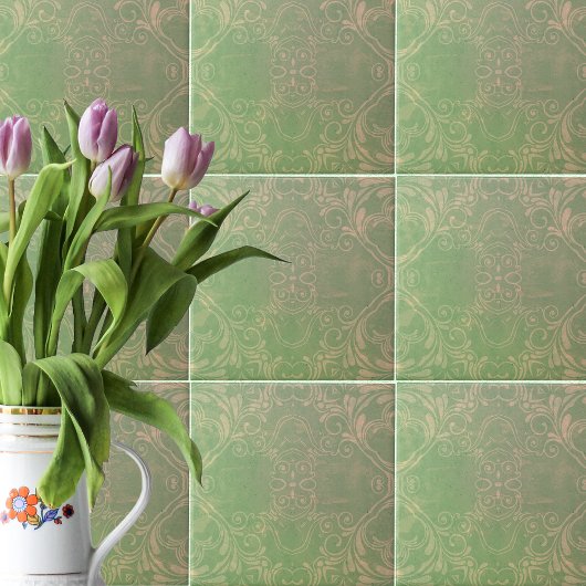 アンティークヴィンテージ動揺してライトグリーンとベージュ タイル