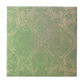 アンティークヴィンテージ動揺してライトグリーンとベージュ タイル (正面)