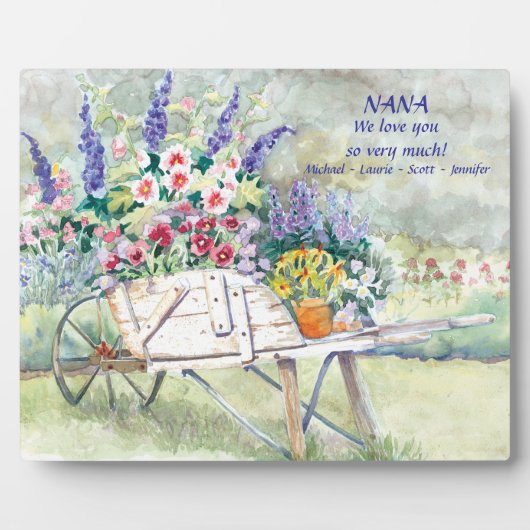 アンティークヴィンテージ手押し車と花inガーデン フォトプラーク (正面)