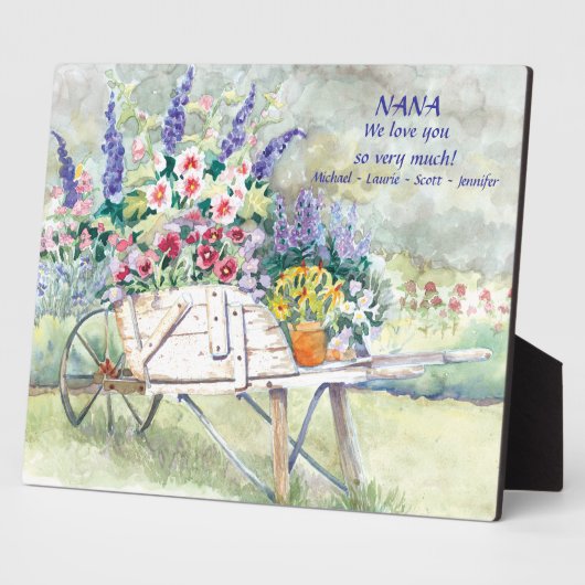 アンティークヴィンテージ手押し車と花inガーデン フォトプラーク (側面)