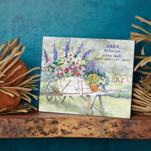 アンティークヴィンテージ手押し車と花inガーデン フォトプラーク (側面)