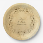 アンティークヴィンテージ書跡スクロール結婚ワーク ペーパープレート (正面)