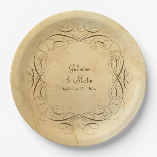 アンティークヴィンテージ書跡スクロール結婚ワーク ペーパープレート (正面)