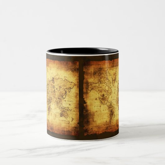アンティークヴィンテージ歴史旧世界地図コーヒーマグ ツートーンマグカップ (中央)
