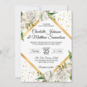 アンティークヴィンテージ水彩白フローラ結婚ズ 招待状 (正面)