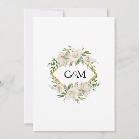 アンティークヴィンテージ水彩白フローラ結婚ズ 招待状 (裏面)