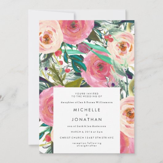 アンティークヴィンテージ水彩結婚花 招待状 (正面)