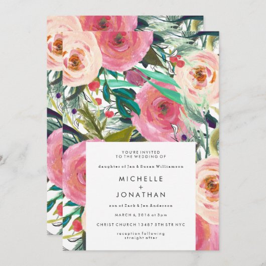 アンティークヴィンテージ水彩結婚花 招待状 (正面/裏面)