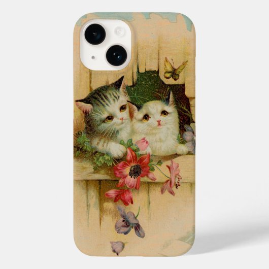 アンティークヴィンテージ絵画猫のかわいい蝶 Case-Mate iPhoneケース (裏面)