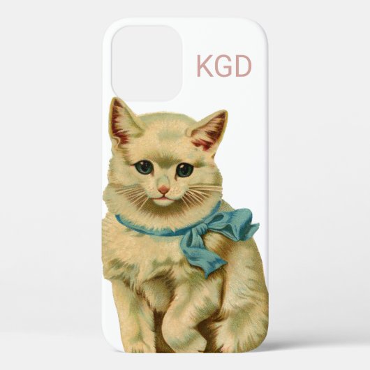 アンティークヴィンテージ絵画猫の子猫モノグラムkitsc Case-Mate iPhoneケース (裏面)