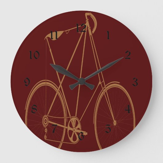 アンティークヴィンテージ自転車レッドタンバイクサイクリスト ラージ壁時計 (正面)