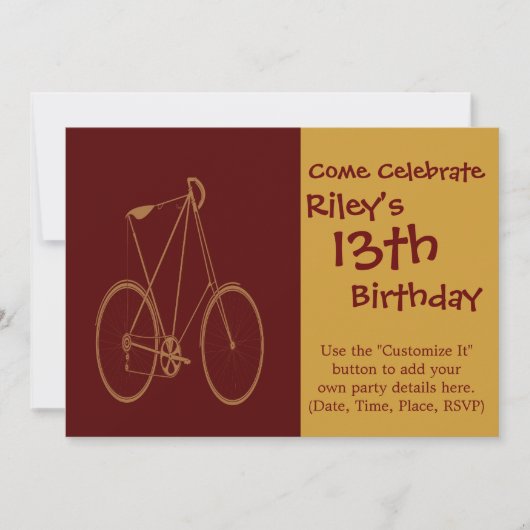 アンティークヴィンテージ自転車レッドタンバイクサイクリスト 招待状 (正面)