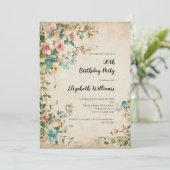 アンティークヴィンテージ花模様シャビーシック90th誕生日 招待状 (スタンド正面)