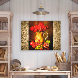 アンティークヴィンテージ花瓶フルーツフラワー キャンバスプリント