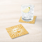アンティークヴィンテージ金ゴールドイエローサン顔 スクエアペーパーコースター (インサイチュ)