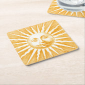 アンティークヴィンテージ金ゴールドイエローサン顔 スクエアペーパーコースター (アングル)