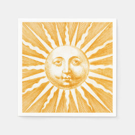 アンティークヴィンテージ金ゴールドイエローサン顔 スタンダードカクテルナプキン