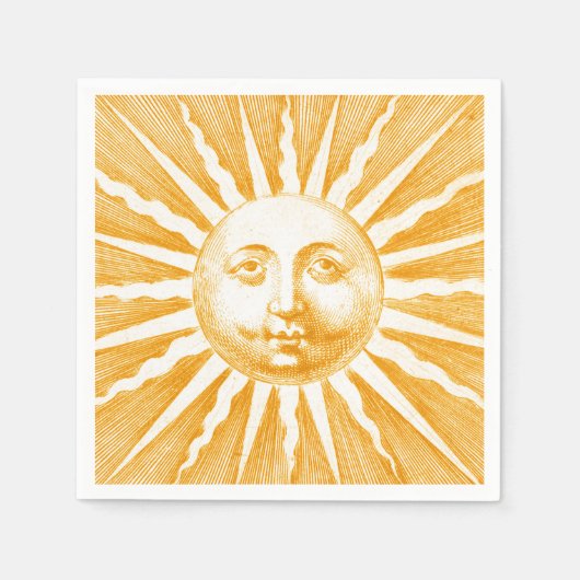 アンティークヴィンテージ金ゴールドイエローサン顔 スタンダードカクテルナプキン (正面)