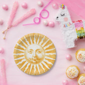 アンティークヴィンテージ金ゴールドイエローサン顔 ペーパープレート (パーティー)