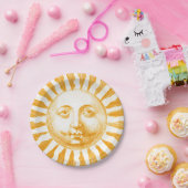 アンティークヴィンテージ金ゴールドイエローサン顔 ペーパープレート (パーティー)