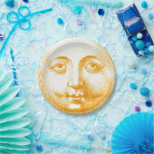 アンティークヴィンテージ金ゴールドイエローサン顔 ペーパープレート (パーティー)