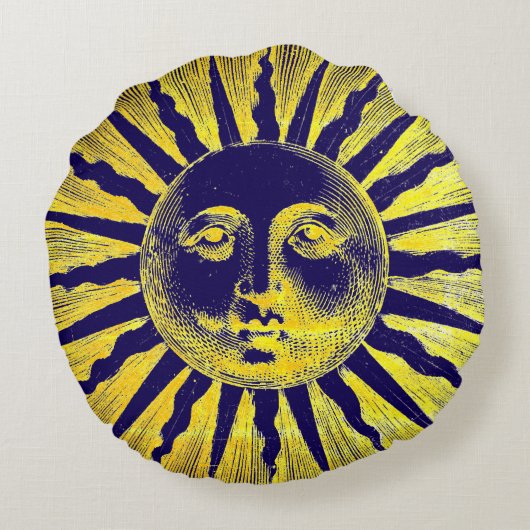 アンティークヴィンテージ金ゴールドイエローブルーサン顔 ラウンドクッション (裏面)