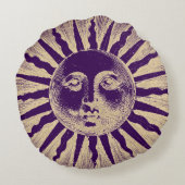 アンティークヴィンテージ金ゴールドパープルサン顔 ラウンドクッション (裏面)