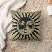 アンティークヴィンテージ金ゴールドブラックサン顔 クッション (ブランケット)