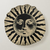 アンティークヴィンテージ金ゴールドブラックサン顔 ラウンドクッション (裏面)