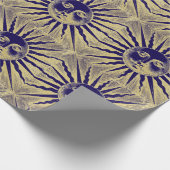 アンティークヴィンテージ金ゴールドブルーサン顔 ラッピングペーパー (角)