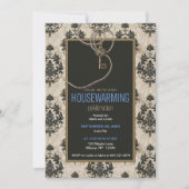 アンティークヴィンテージ鍵ダマスク引っ越し祝いパーティーパーティー 招待状 (正面)