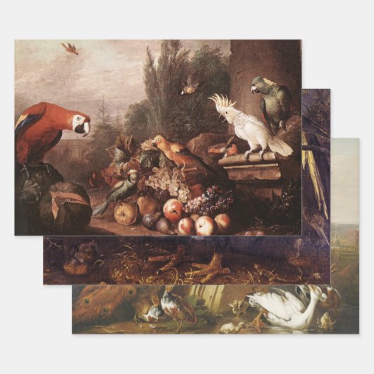 アンティークヴィンテージ鳥デカップヘビーウェイト3セット ラッピングペーパーシート (セット)