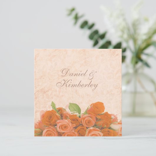 アンティークヴィンテージBrocadeとOrangeバラ結婚ズ 招待状 (スタンド正面)