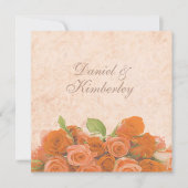 アンティークヴィンテージBrocadeとOrangeバラ結婚ズ 招待状 (正面)
