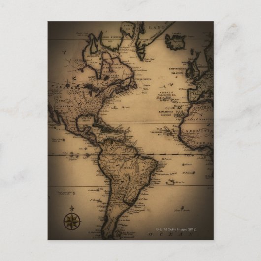 アンティーク世界地図のクローズアップ ポストカード (正面)